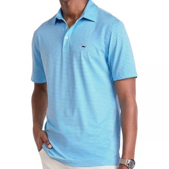 New Vineyard Vines Performance St. Jean Stripe Sankaty Polo Ocean Breeze Tejeda - Picture 1 of 7